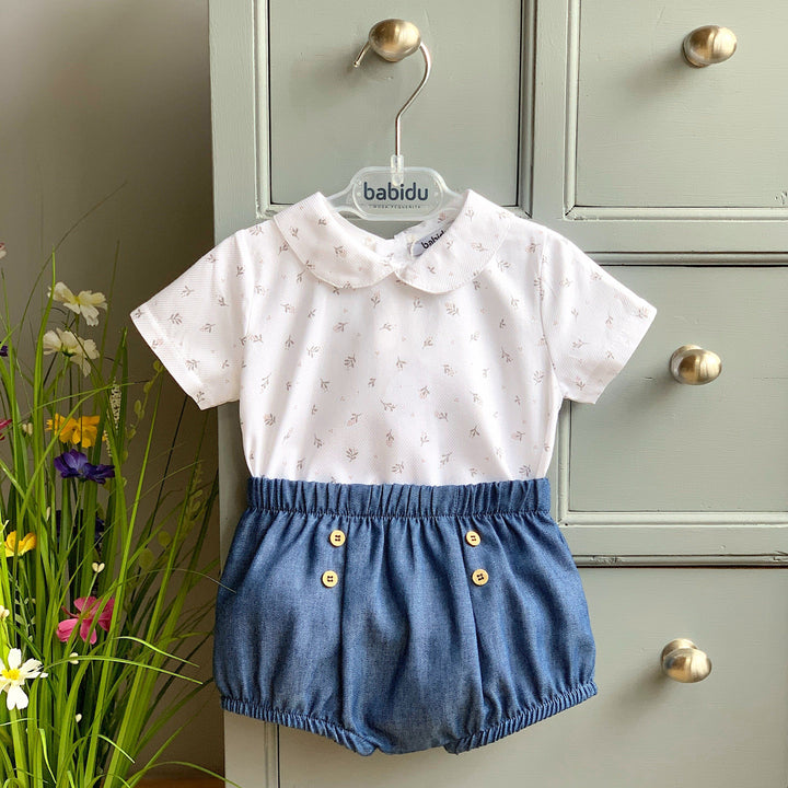 M&J X Babidu M&J EXCLUSIVE | Denim Blue Floral Shirt & Jam Pants | Millie and John