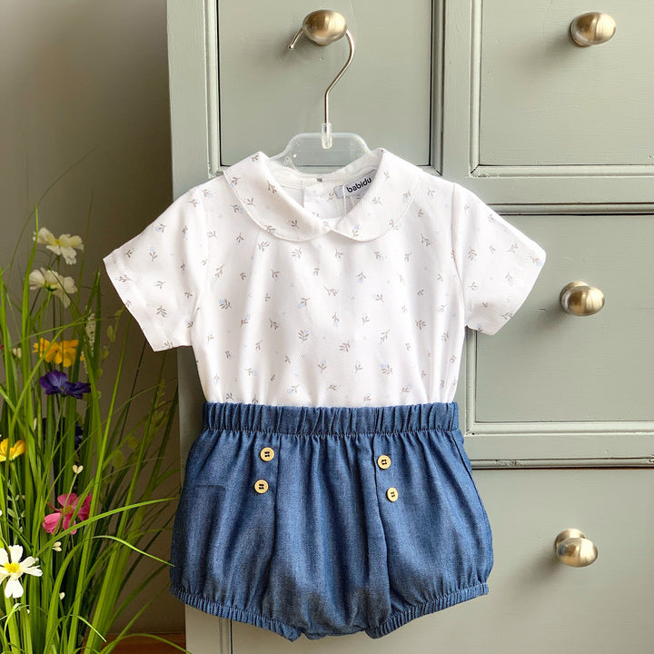M&J X Babidu M&J EXCLUSIVE | Denim Blue Floral Shirt & Jam Pants | Millie and John