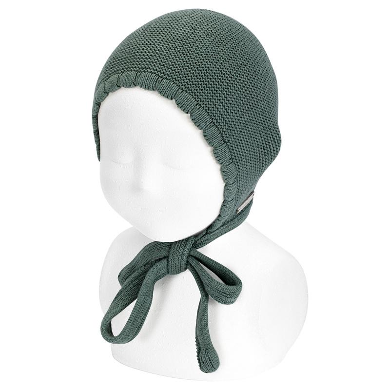 Condor Moss Green Garter Stitch Bonnet | Millie and John