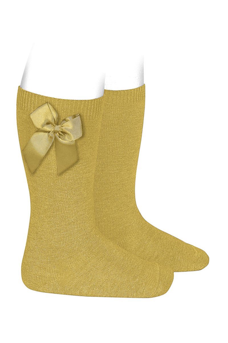 Condor Mustard Grosgrain Bow Knee High Socks | Millie and John