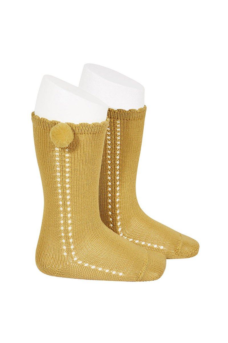 Condor Mustard Openwork Pom Pom Socks | Millie and John