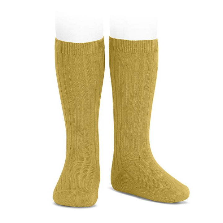 Condor Mustard Wide Ribbed Knee High Socks | Millie and John
