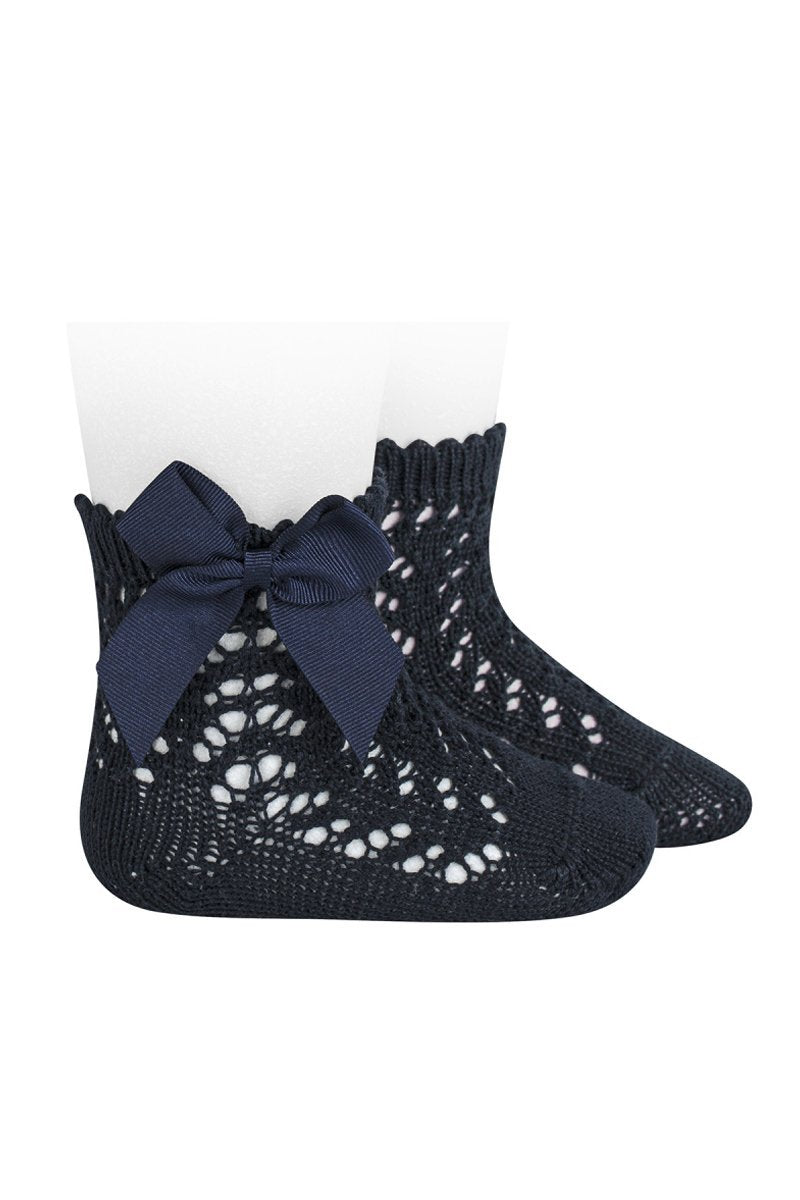 Condor Navy Ankle Openwork Bow Socks | Millie and John