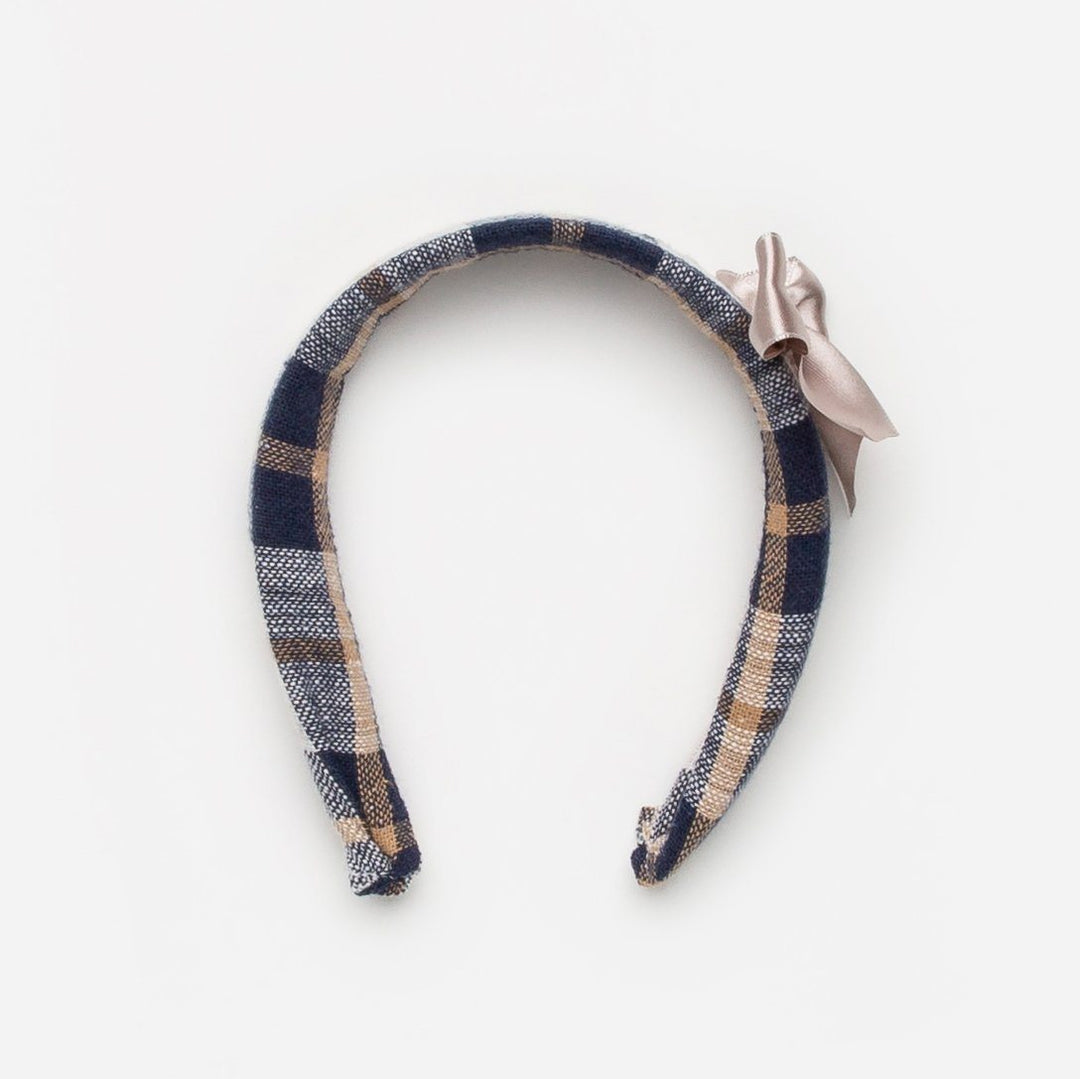 Juliana Navy & Beige Checked Bow Headband | Millie and John
