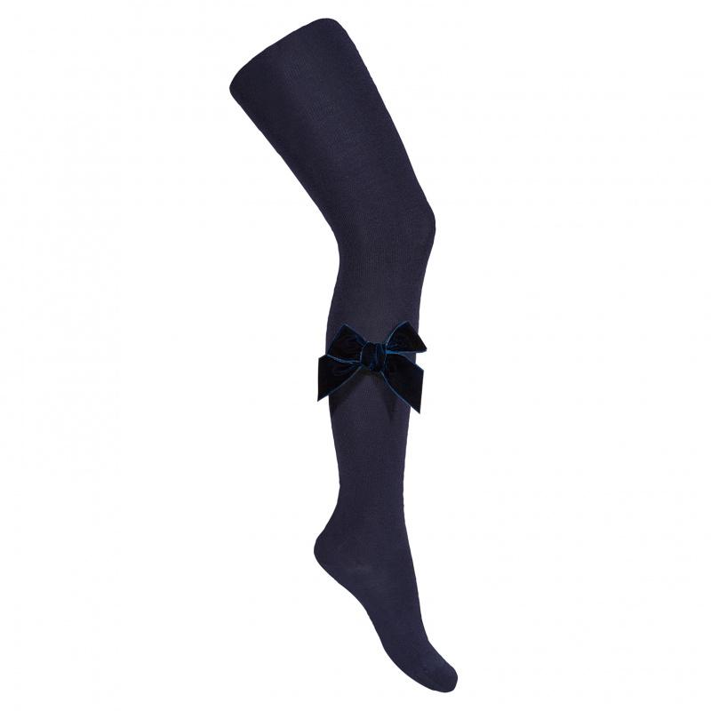 Condor Navy Blue Velvet Bow Tights | Millie and John