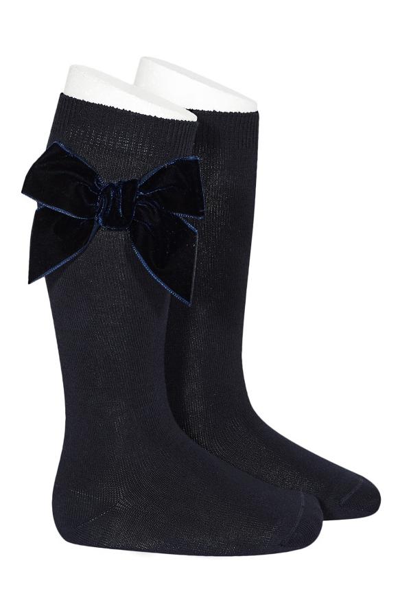 Condor Navy Velvet Bow Socks | Millie and John