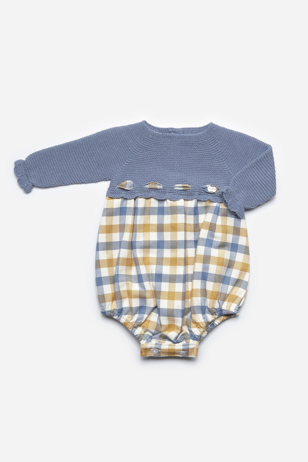 Juliana "Olly" French Blue & Mustard Tartan Romper | Millie and John
