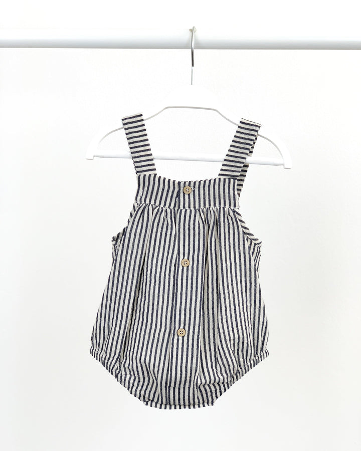 Babidu ORGANIC COTTON | Navy Striped Dungaree Romper | Millie and John