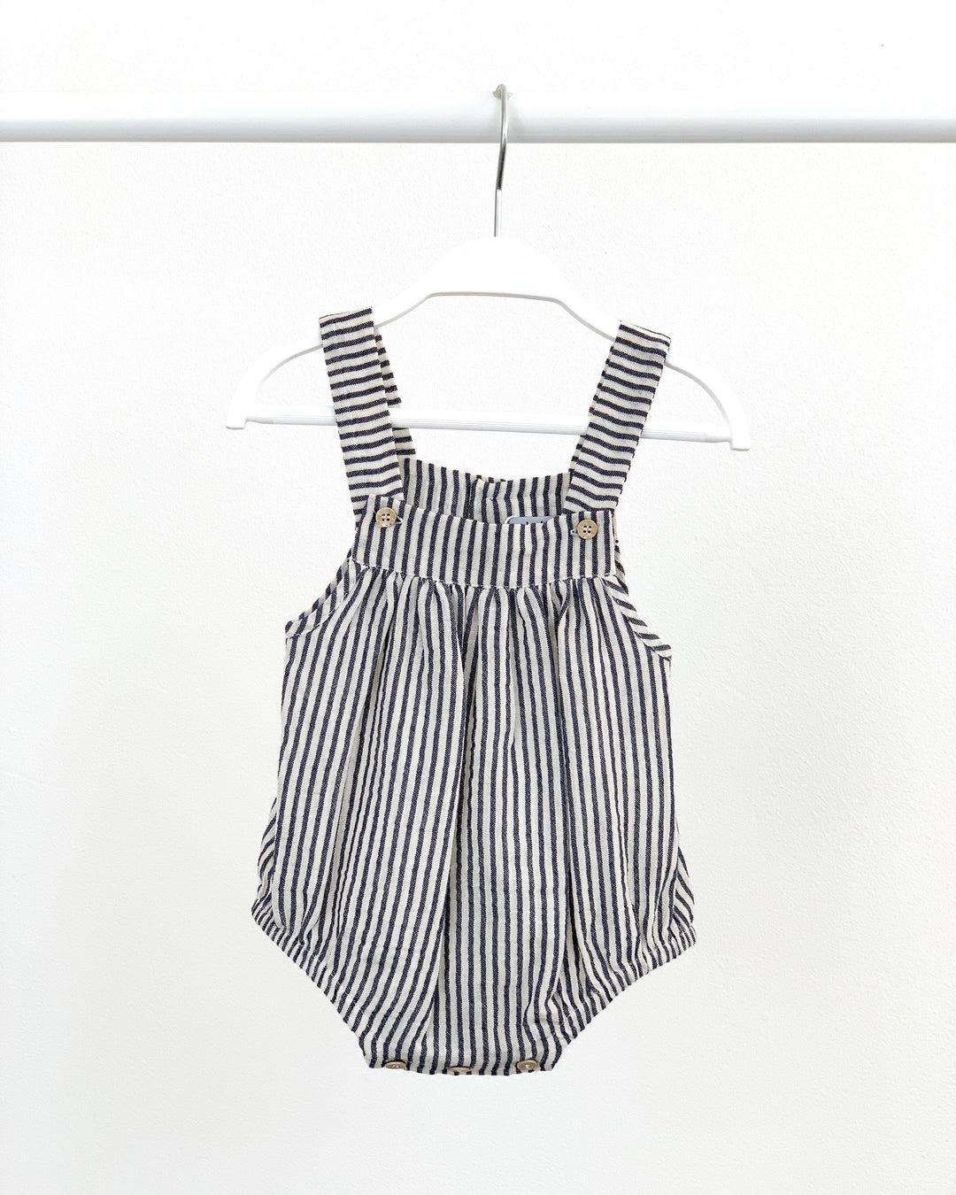 Babidu ORGANIC COTTON | Navy Striped Dungaree Romper | Millie and John