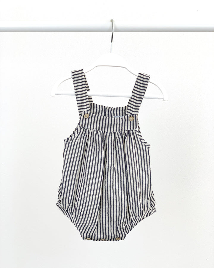 Babidu ORGANIC COTTON | Navy Striped Dungaree Romper | Millie and John