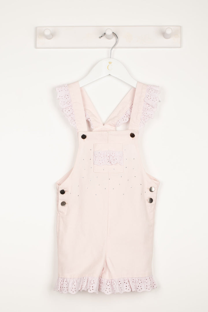Caramelo Kids "Penelope" Pink Diamanté Denim Dungarees | Millie and John