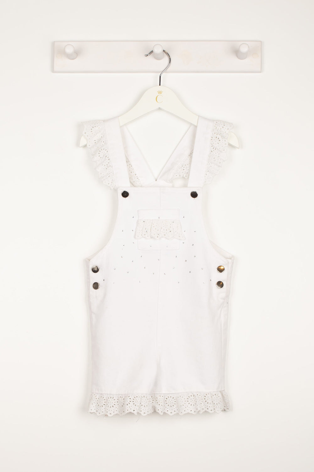 Caramelo Kids "Penelope" White Diamanté Denim Dungarees | Millie and John