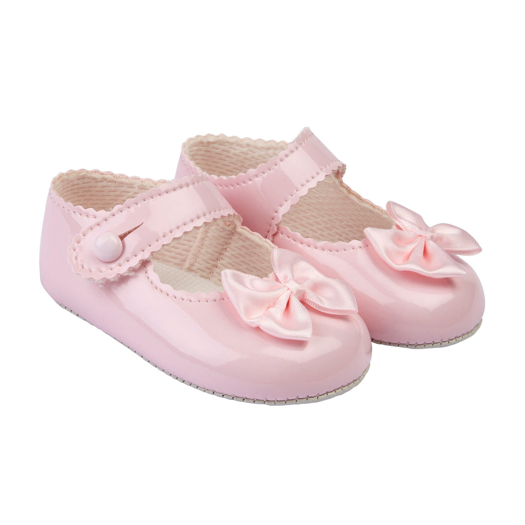 Baypods Pink Patent Bow Soft Sole Shoes | Millie and John