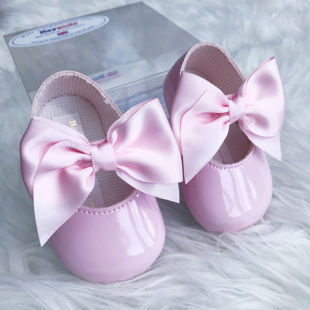Baypods Pink Patent Large Bow Soft Sole Shoes | Millie and John
