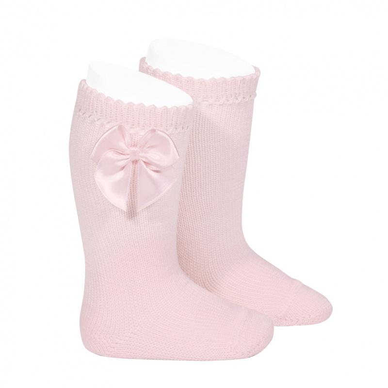 Condor Pink Perlé Satin Bow Socks | Millie and John