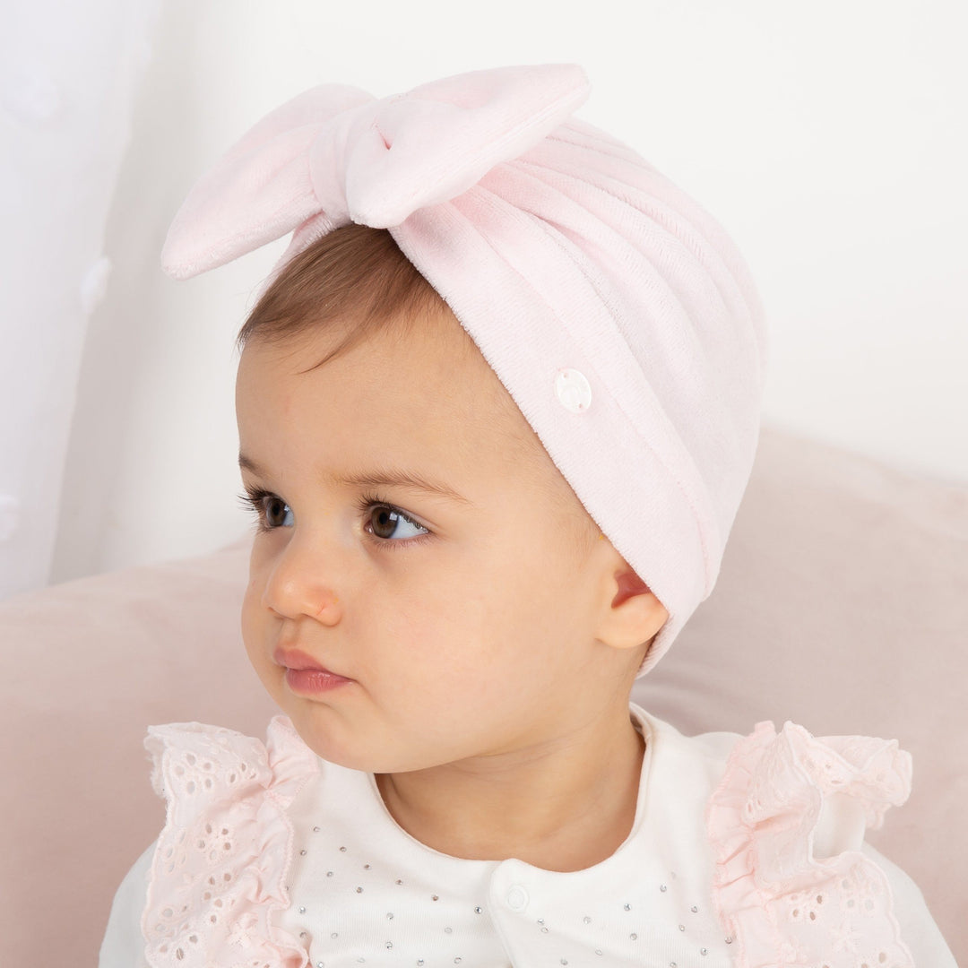 Caramelo Kids Pink Velour Bow Turban | Millie and John