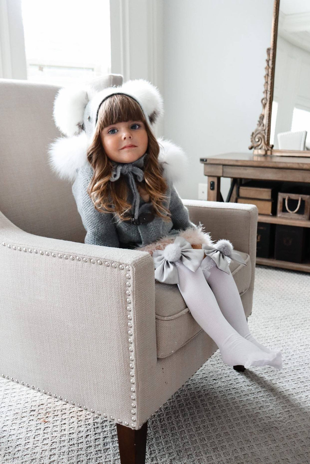Petit Maison "Lana" Pom Pom Bow Socks | Millie and John