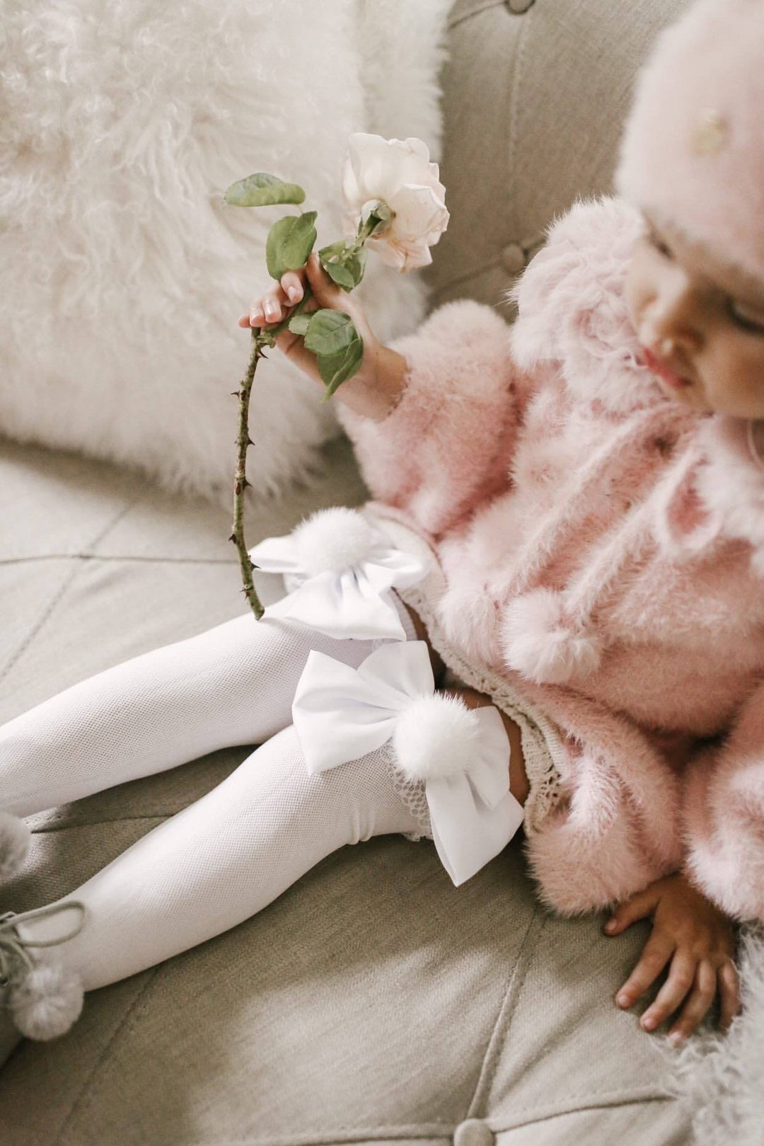 Petit Maison "Lana" Pom Pom Bow Socks | Millie and John