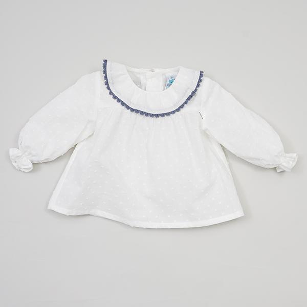 Pangasa Ruffle Collar Plumeti Dot Shirt | Millie and John