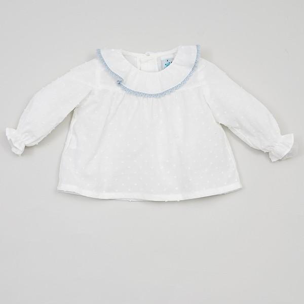 Pangasa Ruffle Collar Plumeti Dot Shirt | Millie and John