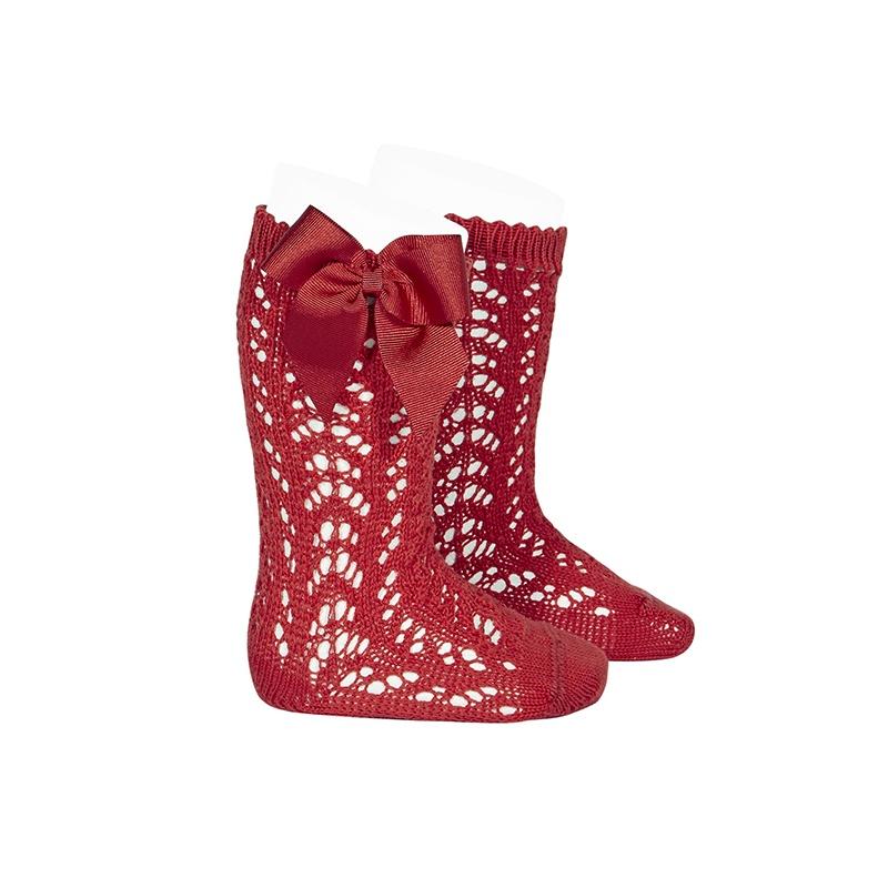 Condor Red Lace Openwork Bow Socks | Millie and John