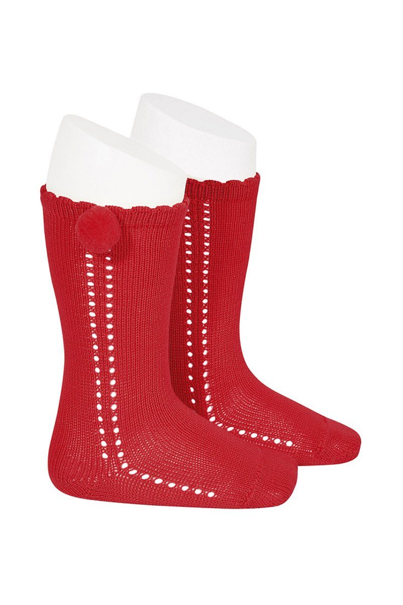 Condor Red Openwork Pom Pom Socks | Millie and John