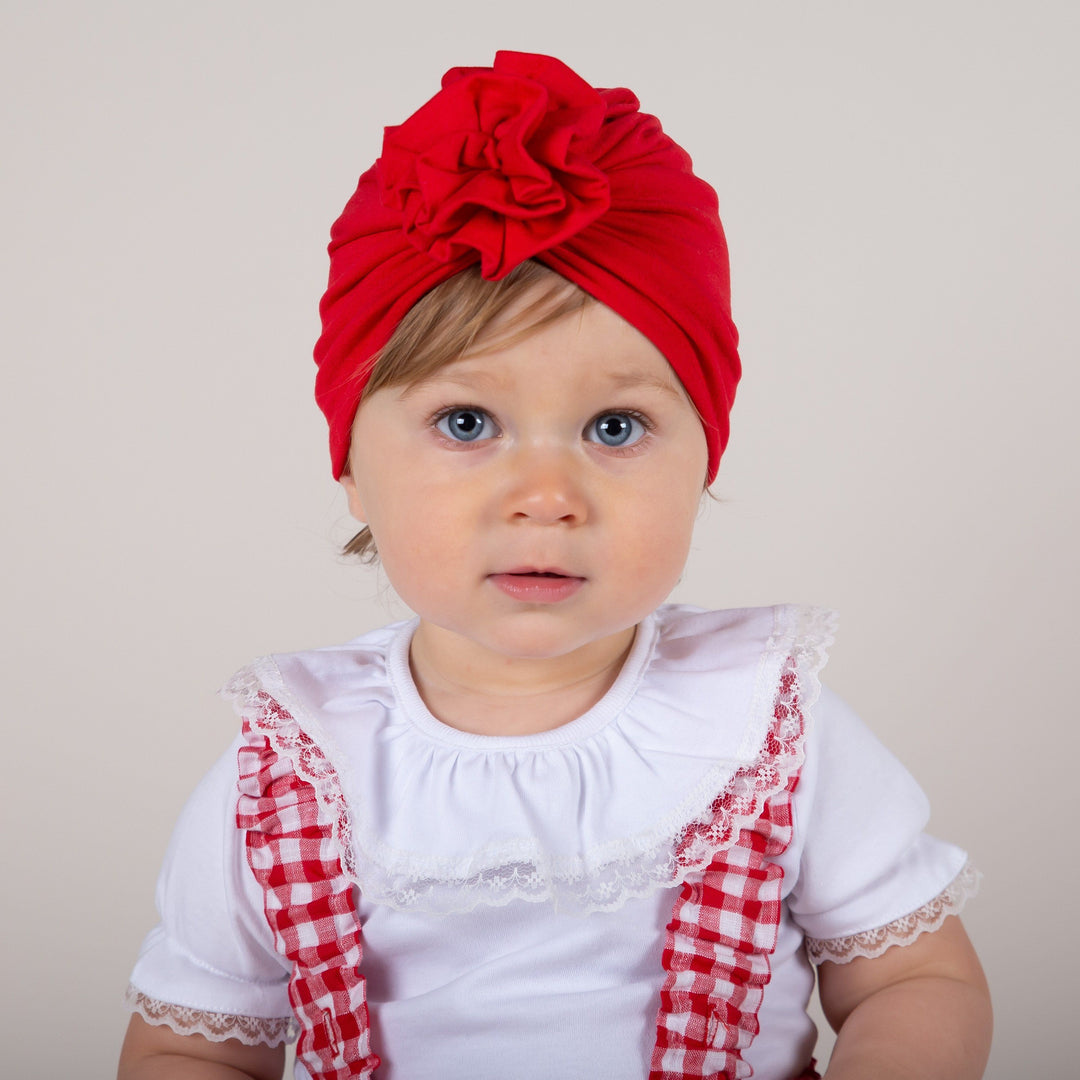 Caramelo Kids Red Rosette Turban | Millie and John