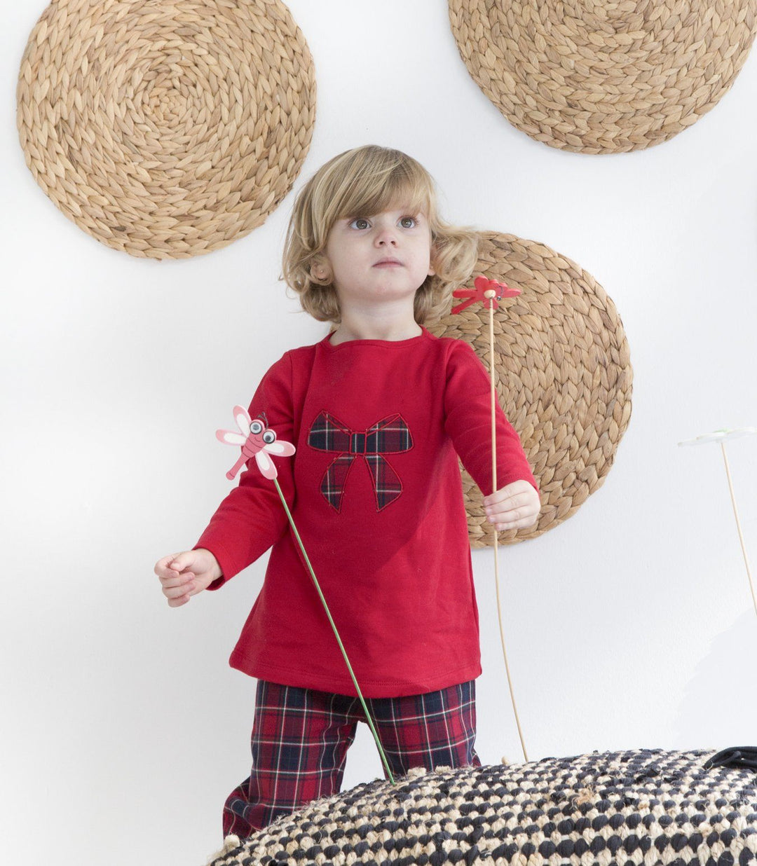 Rapife Red Tartan Bow Pyjamas | Millie and John