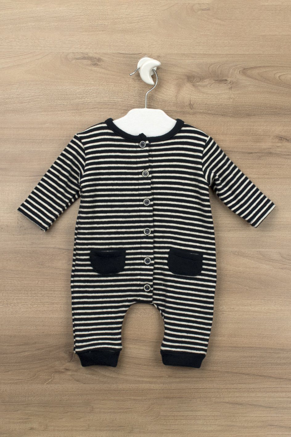 Babidu "Reuben" Navy Brushed Cotton Striped Romper | Millie and John