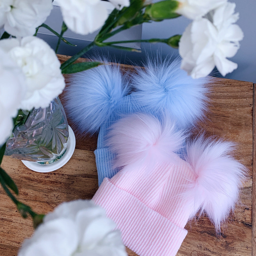 Millie and John Ribbed Double Faux Fur Pom Pom Hat | Millie and John