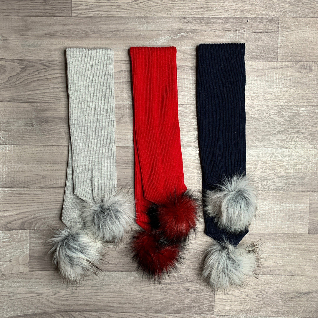 Millie and John Ribbed Faux Fur Pom Pom Scarf | Millie and John