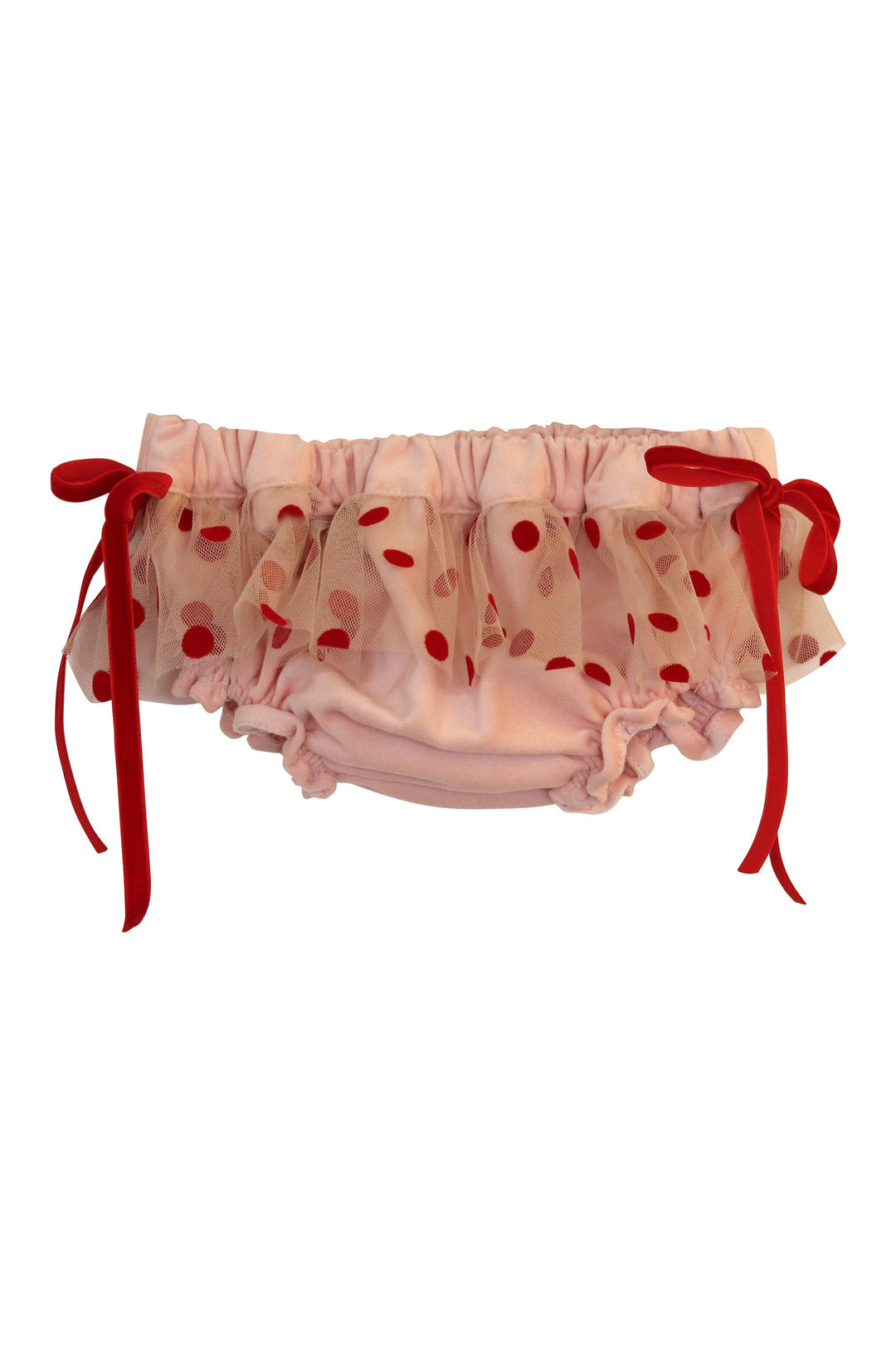 Phi "Rosie" Pink & Red Polka Dot Velvet Bloomers | Millie and John