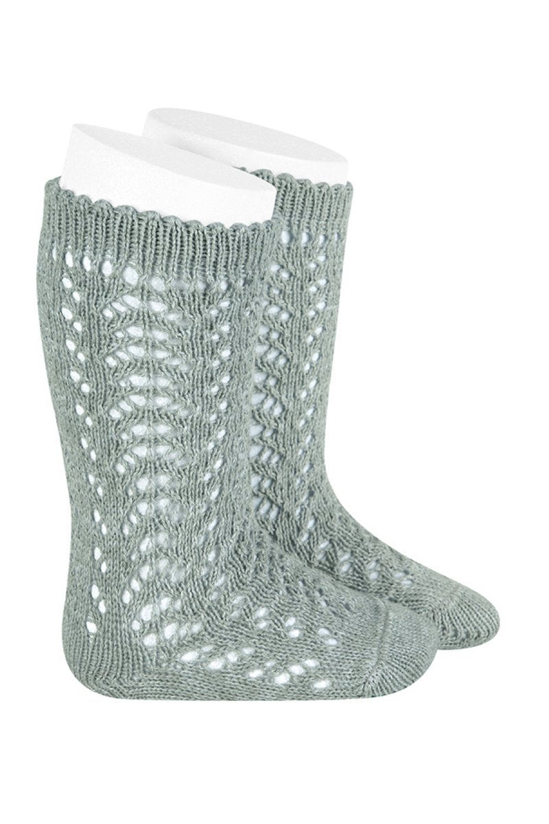 Condor Sage Green Knee High Openwork Socks | Millie and John