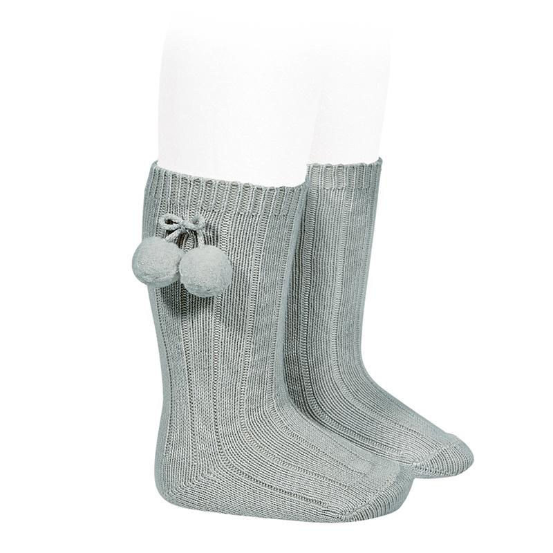 Condor Sage Green Knee High Pom Pom Socks | Millie and John