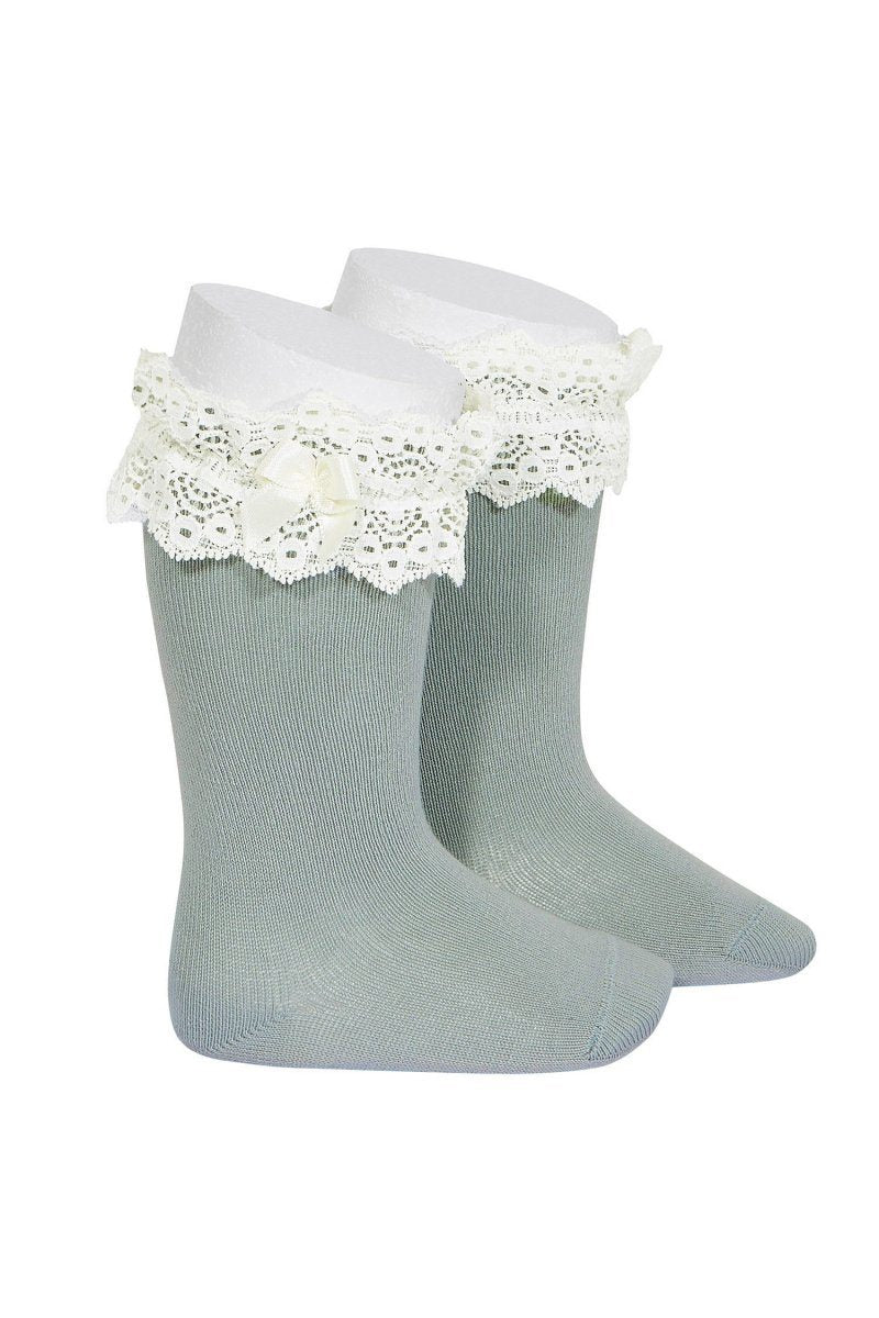 Condor Sage Green Lace Trim Knee High Socks | Millie and John