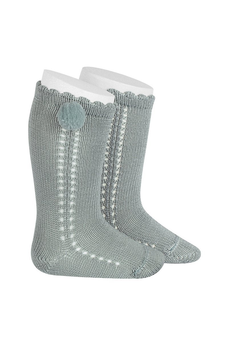 Condor Sage Green Openwork Pom Pom Socks | Millie and John