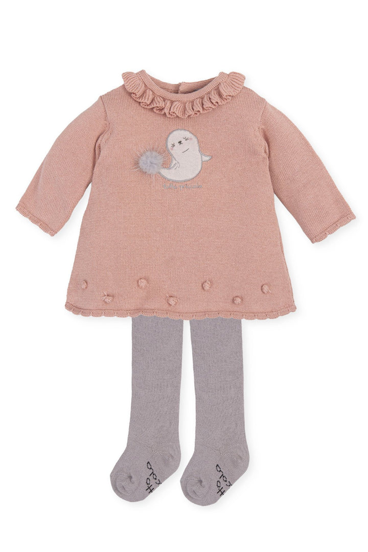 Tutto Piccolo "Samara" Petal Pink Knitted Dress & Tights | Millie and John