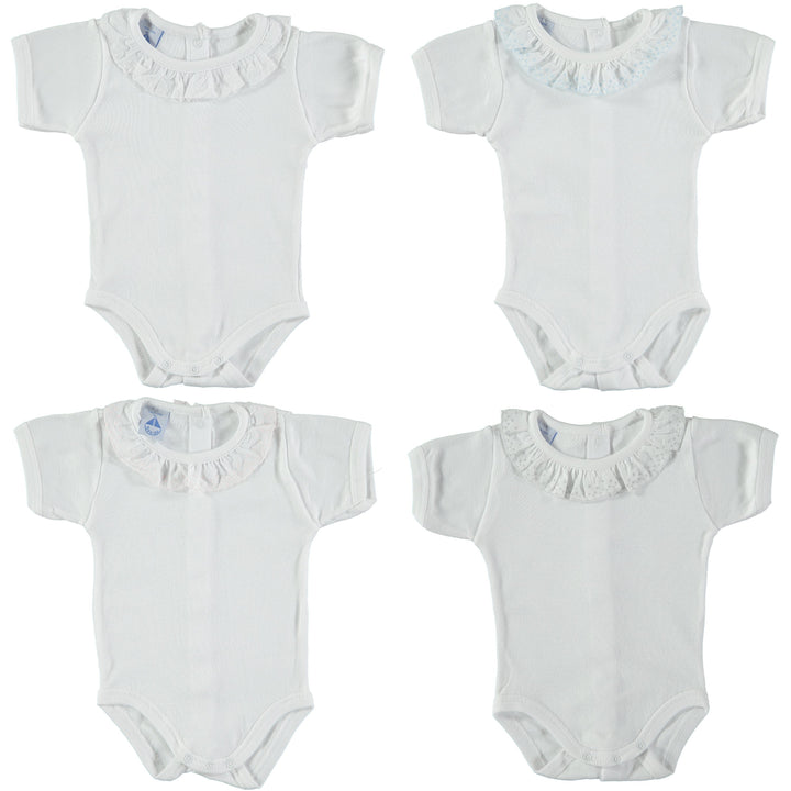 Babidu Short Sleeve Embroidered Ruffle Collar Bodysuit | Millie and John
