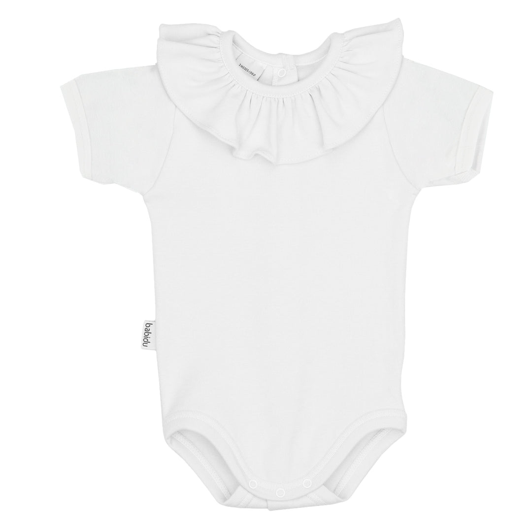 Babidu Short Sleeve Ruffle Collar Bodysuit | Millie and John