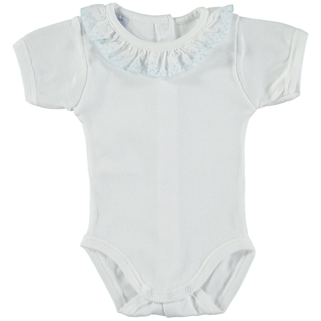 Babidu Short Sleeve Embroidered Ruffle Collar Bodysuit | Millie and John