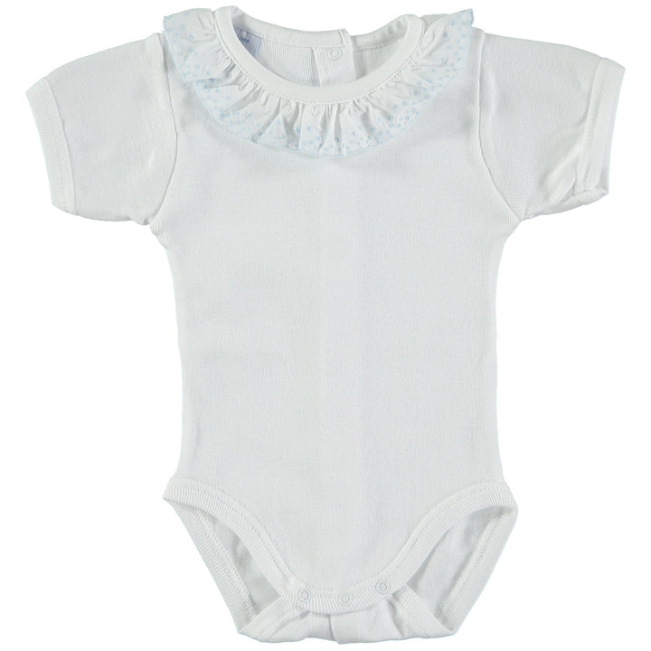 Babidu Short Sleeve Embroidered Ruffle Collar Bodysuit | Millie and John
