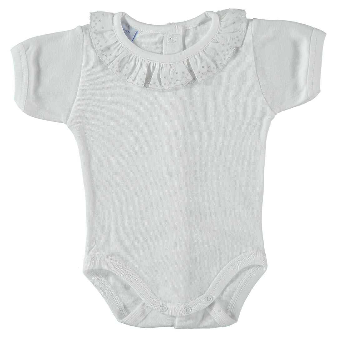 Babidu Short Sleeve Embroidered Ruffle Collar Bodysuit | Millie and John