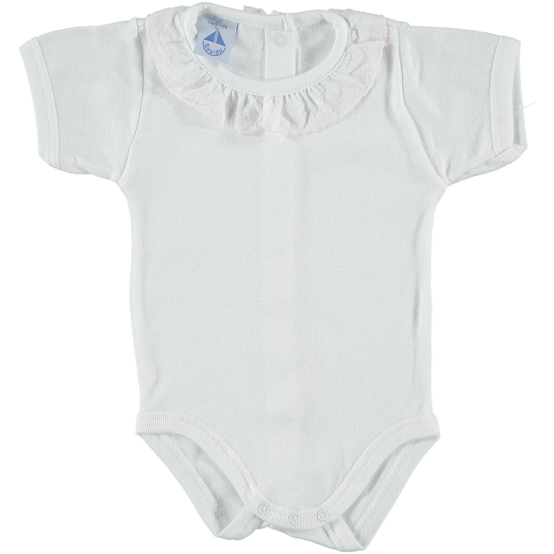 Babidu Short Sleeve Embroidered Ruffle Collar Bodysuit | Millie and John