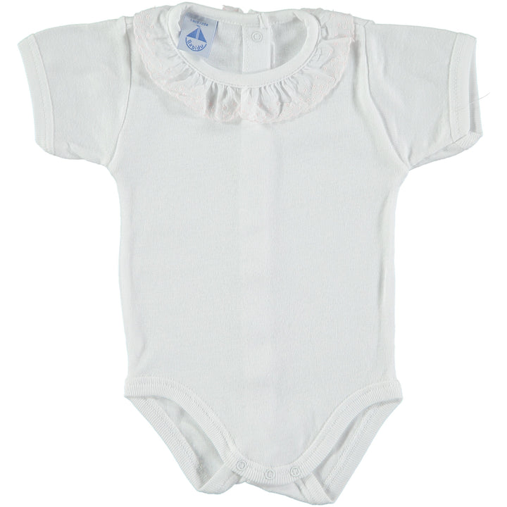Babidu Short Sleeve Embroidered Ruffle Collar Bodysuit | Millie and John