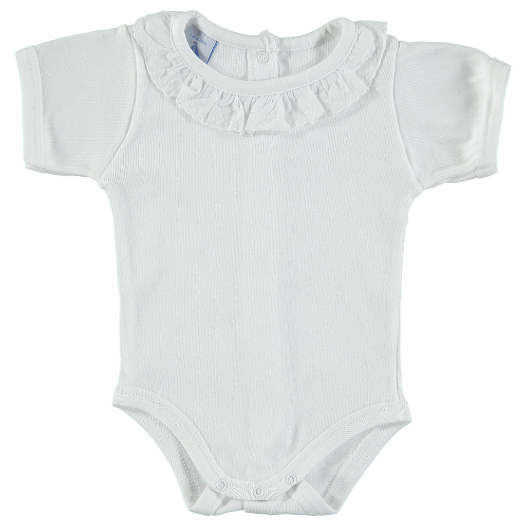 Babidu Short Sleeve Embroidered Ruffle Collar Bodysuit | Millie and John