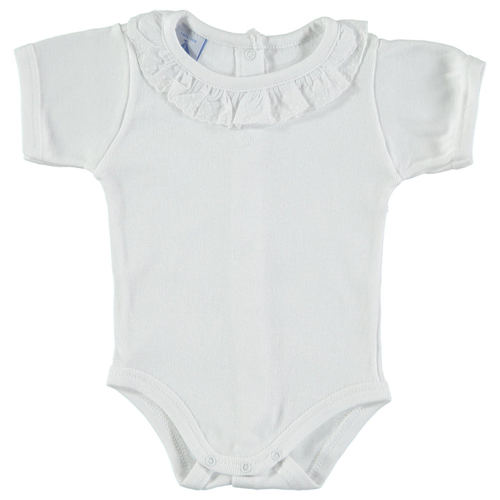 Babidu Short Sleeve Embroidered Ruffle Collar Bodysuit | Millie and John