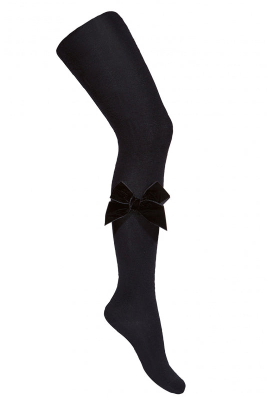Tulle Tights With Leather Effect Briefs And Velvet Bow