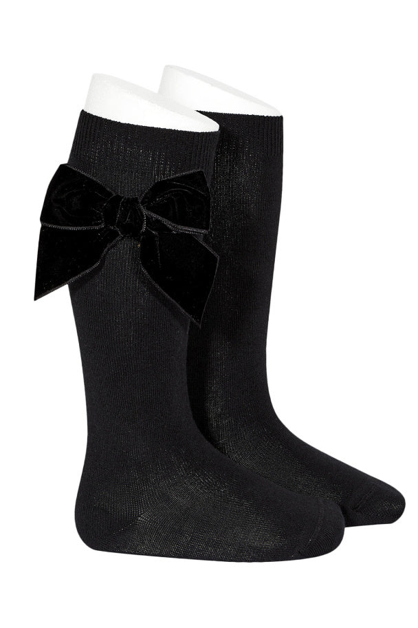 Condor Black Velvet Bow Socks | Millie and John