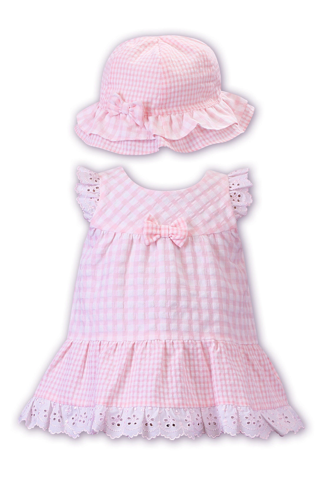 Dani "Sophia" Pink Seersucker Gingham Dress & Sun Hat | Millie and John