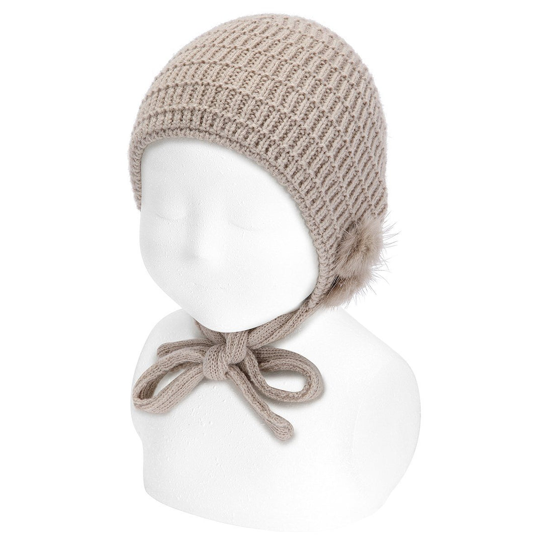 Condor Stone Knitted Bonnet with Pom Poms | Millie and John